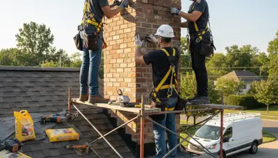 Kansas City, MO chimney repair by FX Remodeling & Exteriors for cracked mortar and brick damage