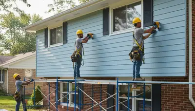 Kansas City, MO siding contractor installing vinyl siding on a home