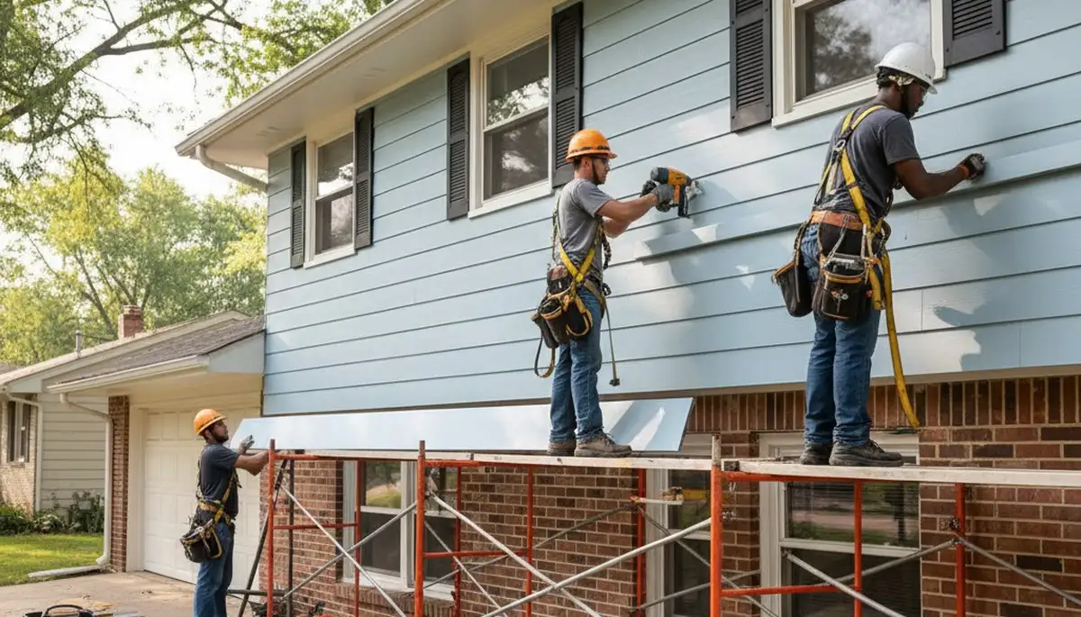 Kansas City, MO siding contractor installing durable vinyl siding on a home