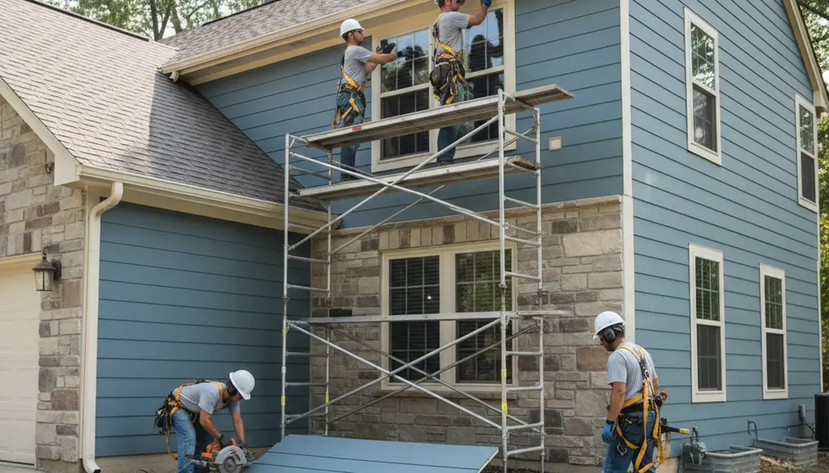 Kansas City, MO siding contractor installing vinyl siding on a home exterior